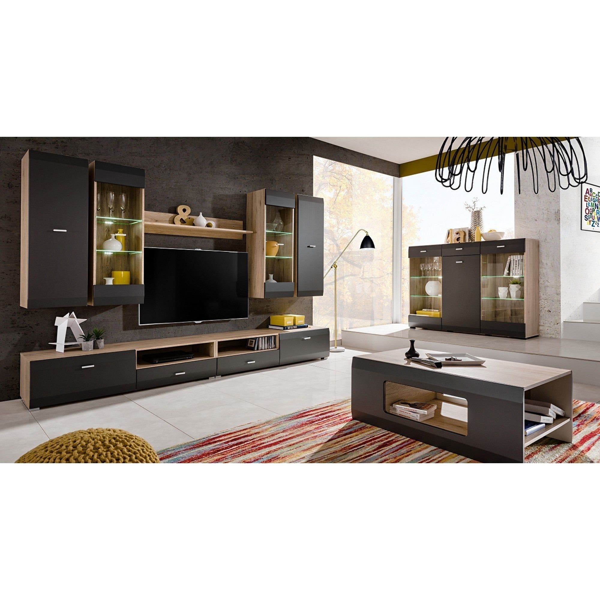 Masuta cafea CLIFF, gri grafit/stejar, PAL, 100x61x38 cm