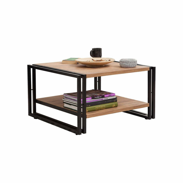 Masuta cafea Cosmo Arena, stejar/negru, PAL melaminat/metal, 70x70x40 cm