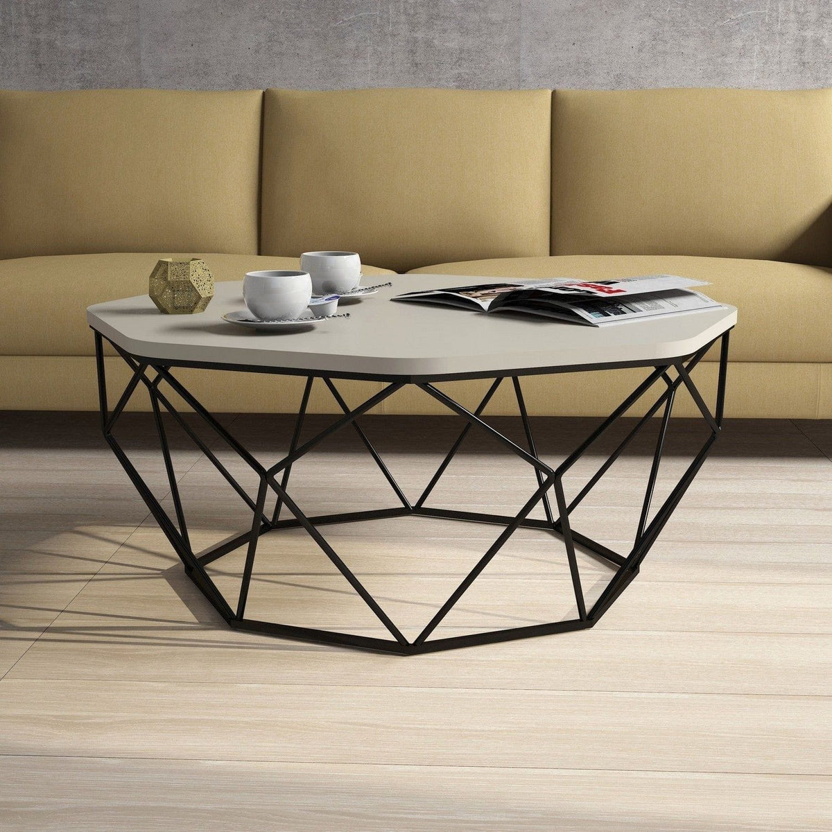 Masuta cafea Diamond, bej/negru, PAL melaminat/metal, 90x38x90 cm