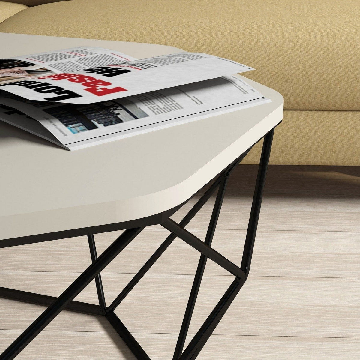 Masuta cafea Diamond, bej/negru, PAL melaminat/metal, 90x38x90 cm