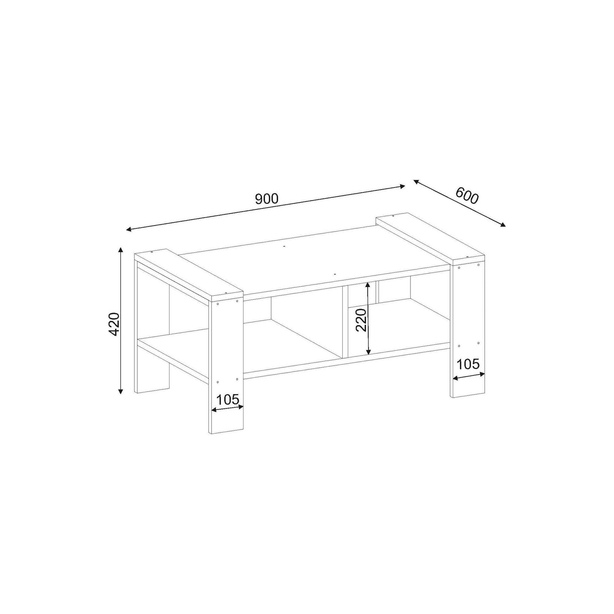 Masuta cafea Erica, alb/nuc, PAL melaminat, 90x60x42 cm