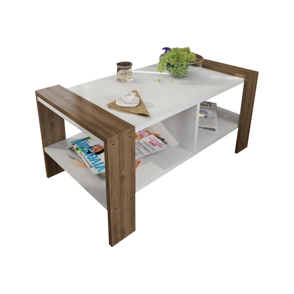 Masuta cafea Erica, alb/nuc, PAL melaminat, 90x60x42 cm