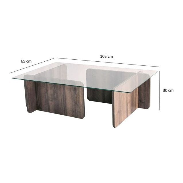 Masuta cafea Escape, transparent/nuc, sticla securizata/PAL melaminat, 105x65x30 cm