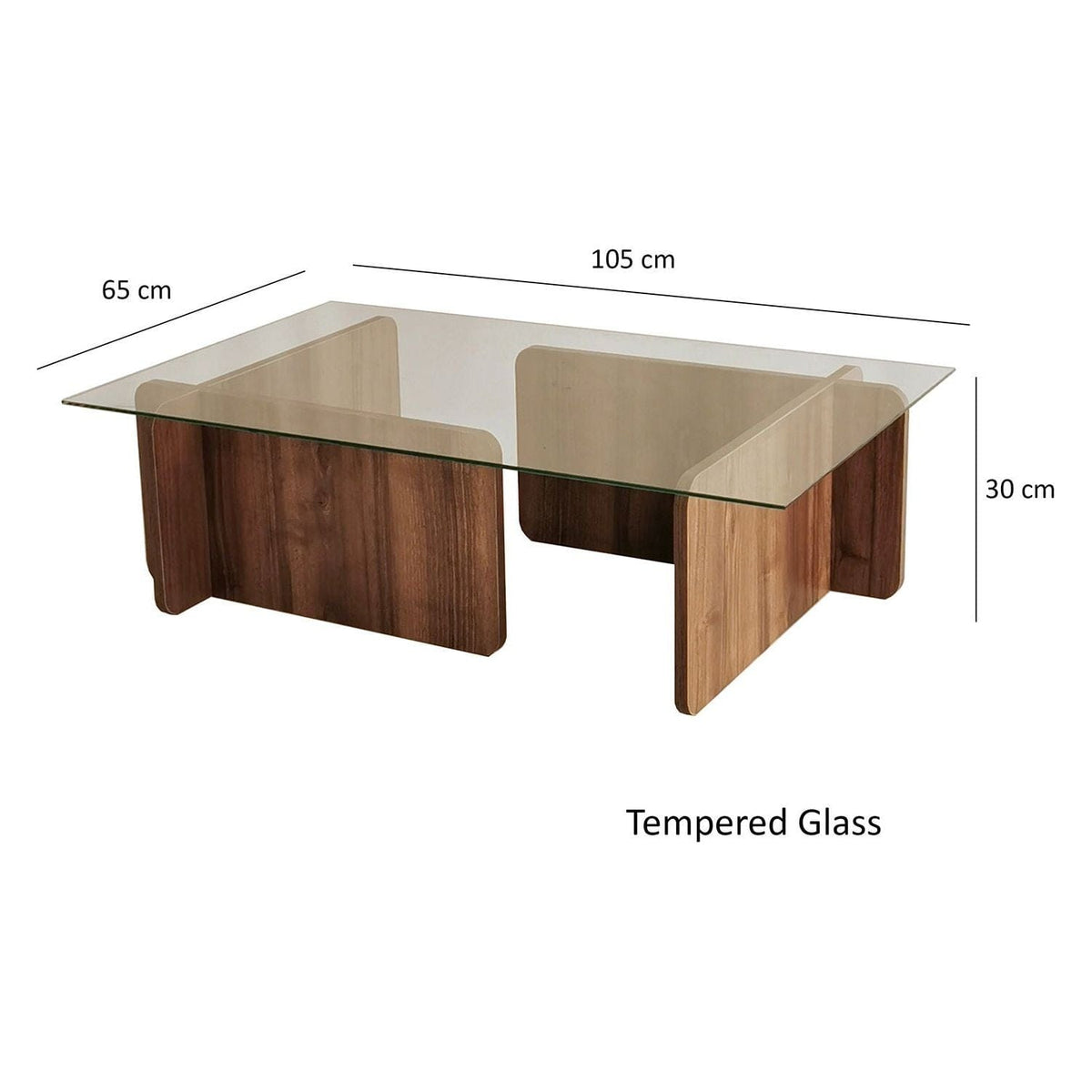 Masuta cafea Escape, transparent/nuc, sticla securizata/PAL melaminat, 105x65x30 cm