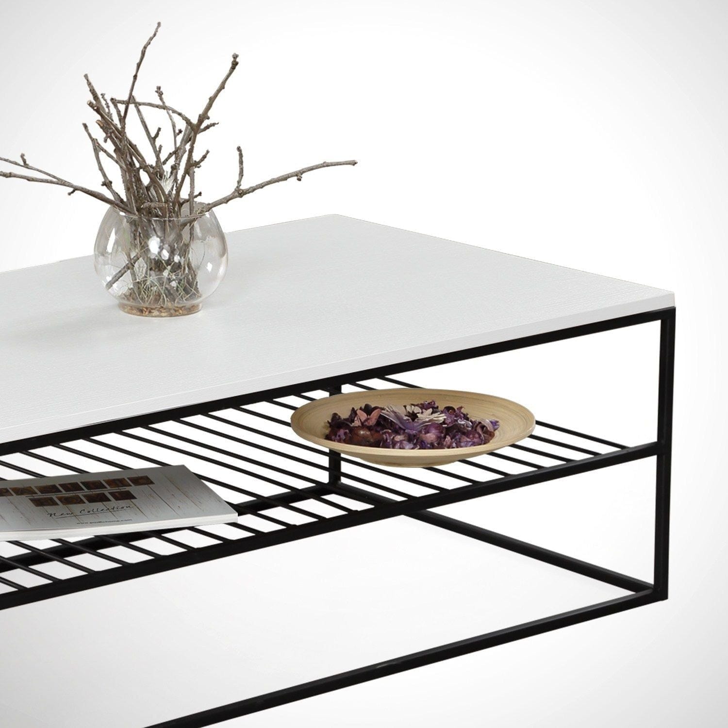 Masuta cafea Etna, alb/negru, PAL melaminat/metal, 95x55x43 cm