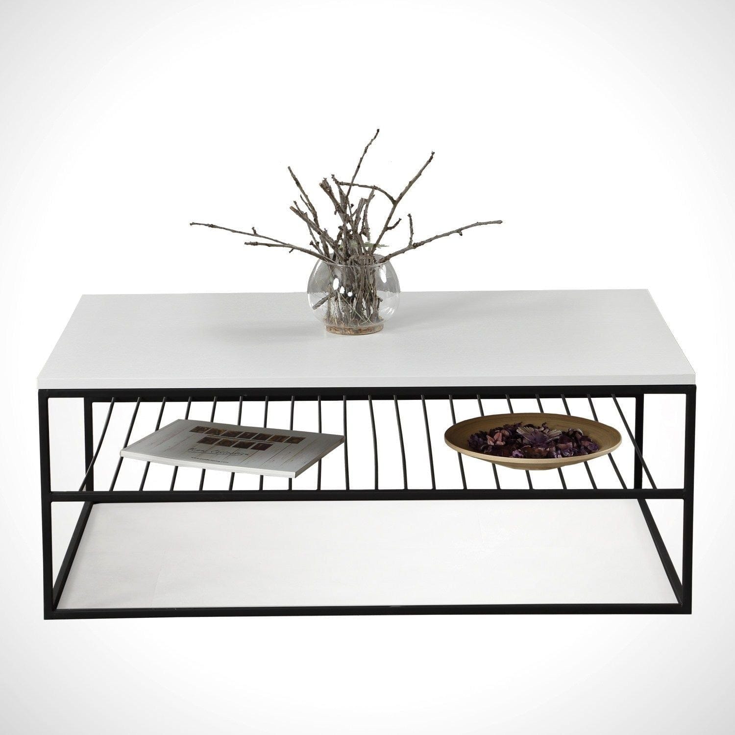Masuta cafea Etna, alb/negru, PAL melaminat/metal, 95x55x43 cm
