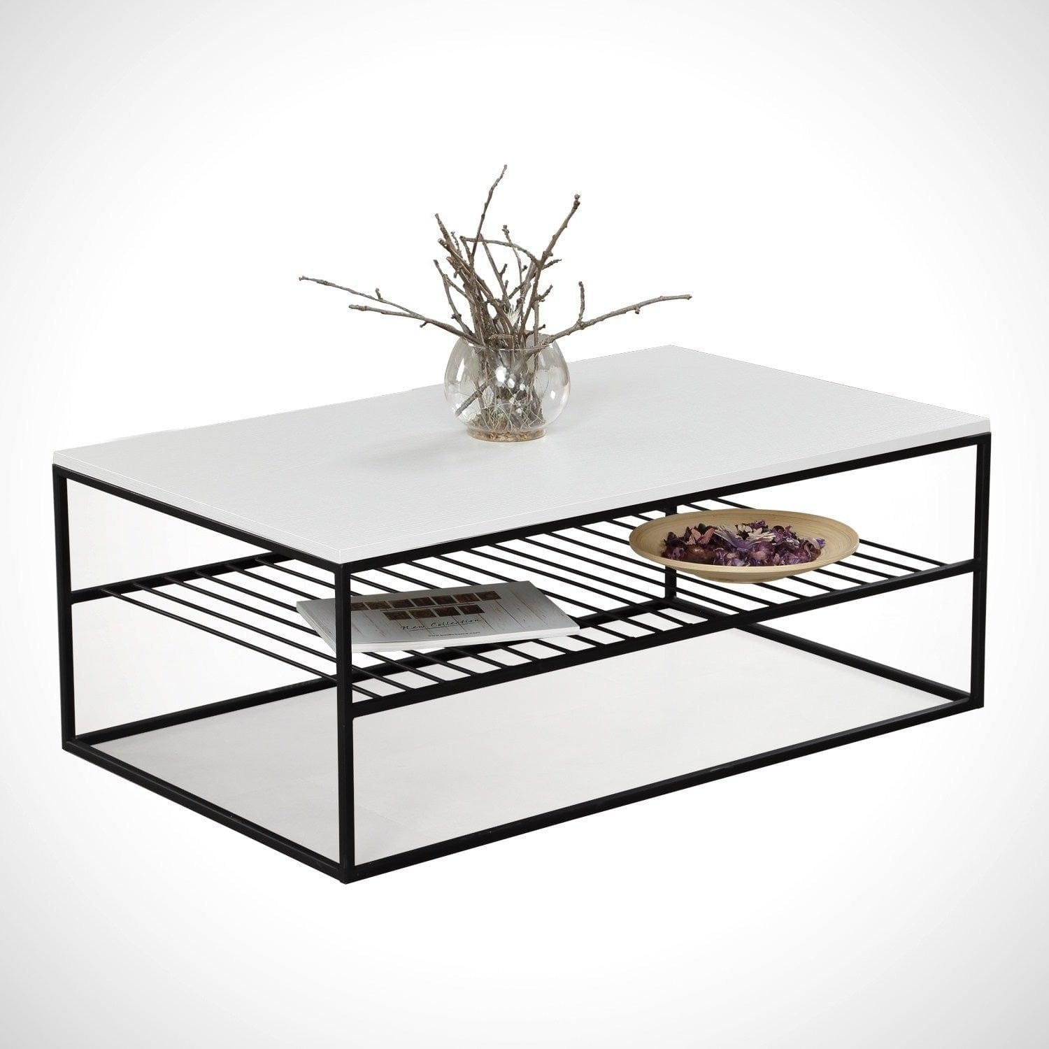Masuta cafea Etna, alb/negru, PAL melaminat/metal, 95x55x43 cm