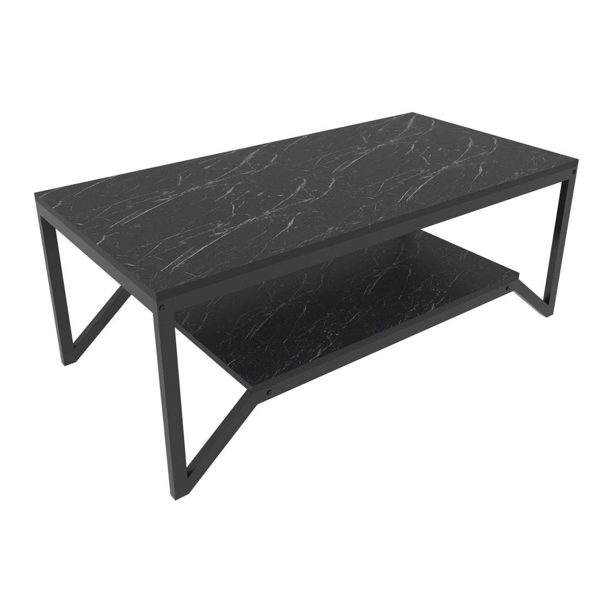 Masuta cafea Flora, negru cu efect de marmura, PAL melaminat, 120x60x46 cm