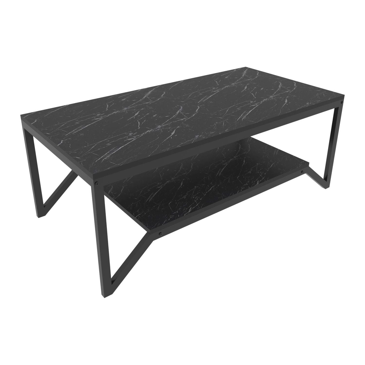 Masuta cafea Flora, negru cu efect de marmura, PAL melaminat, 120x60x46 cm