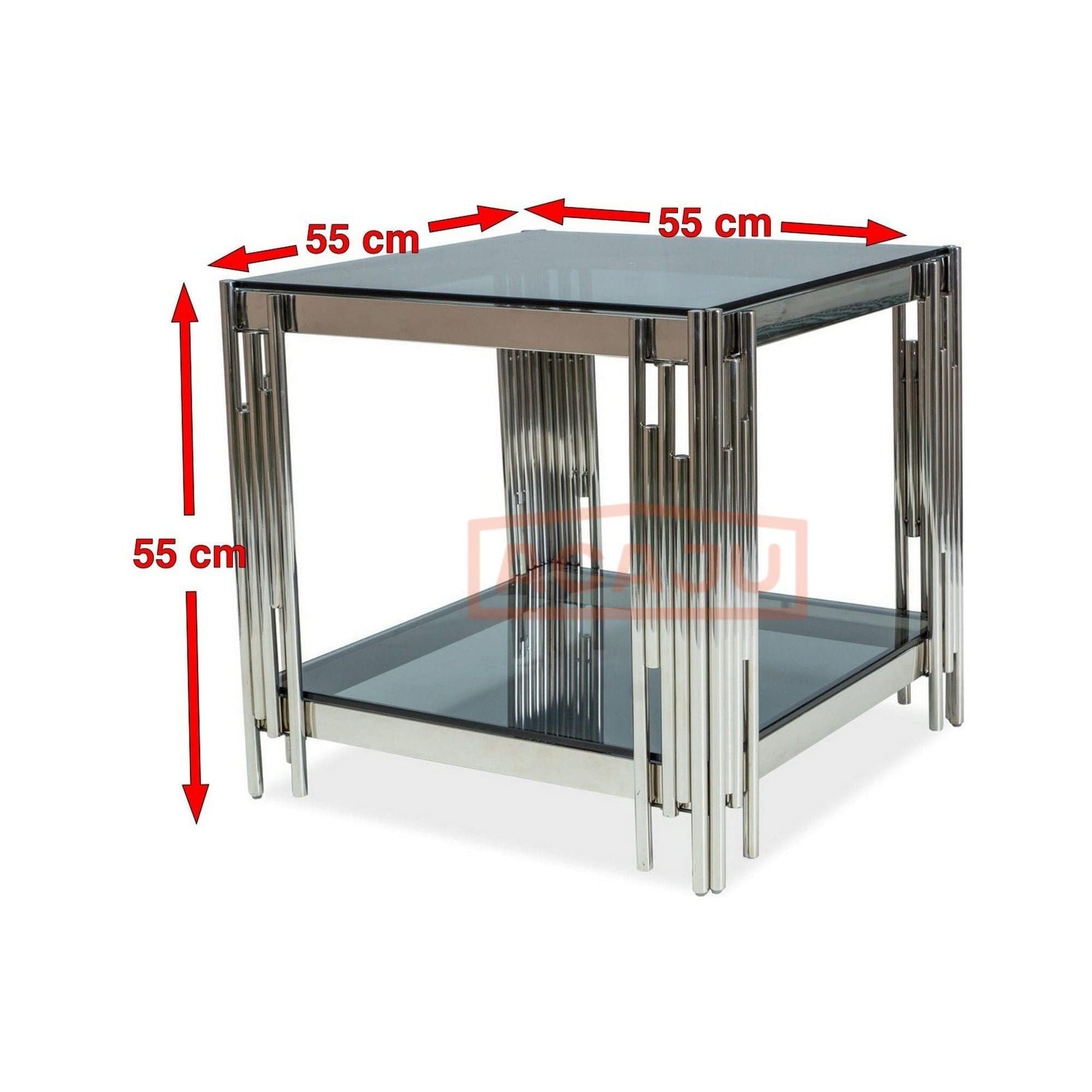 Masuta cafea Fossil B, transparent/crom, sticla securizata/metal, 55X55X55 cm