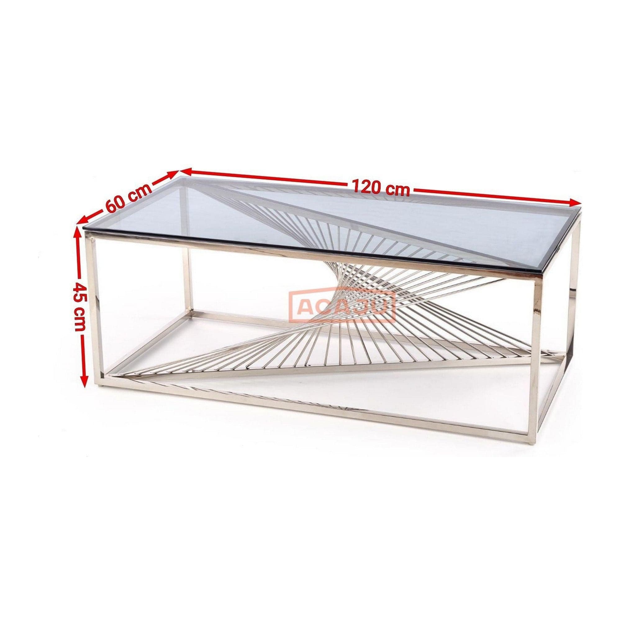 Masuta cafea INFINITY, transparent/argintiu, sticla/otel inoxidabil, 120x60x45 cm