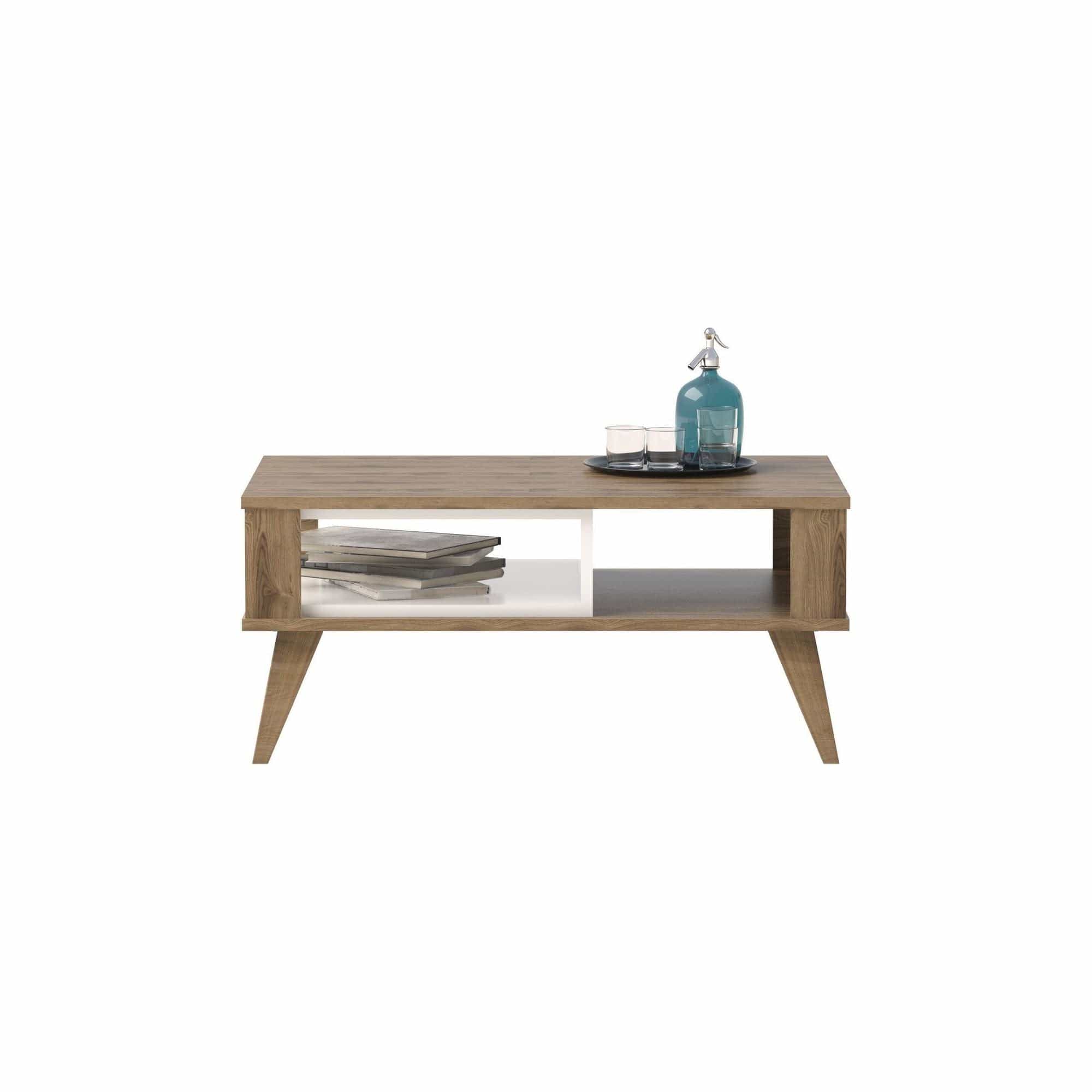 Masuta cafea Ionis, alb/nuc, PAL melaminat, 90x60x40 cm