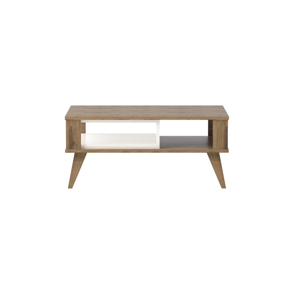 Masuta cafea Ionis, alb/nuc, PAL melaminat, 90x60x40 cm