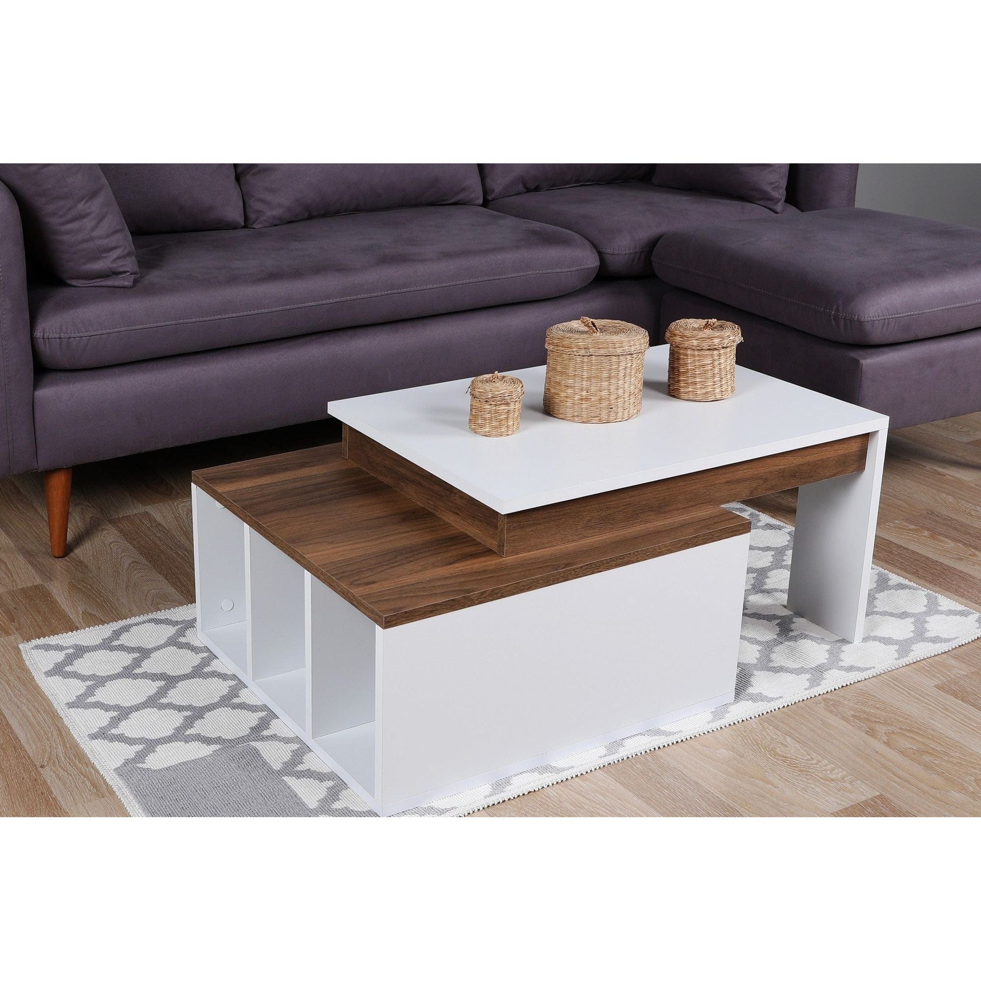 Masuta cafea Kolarado, alb/alun, PAL melaminat, 90x60x37 cm