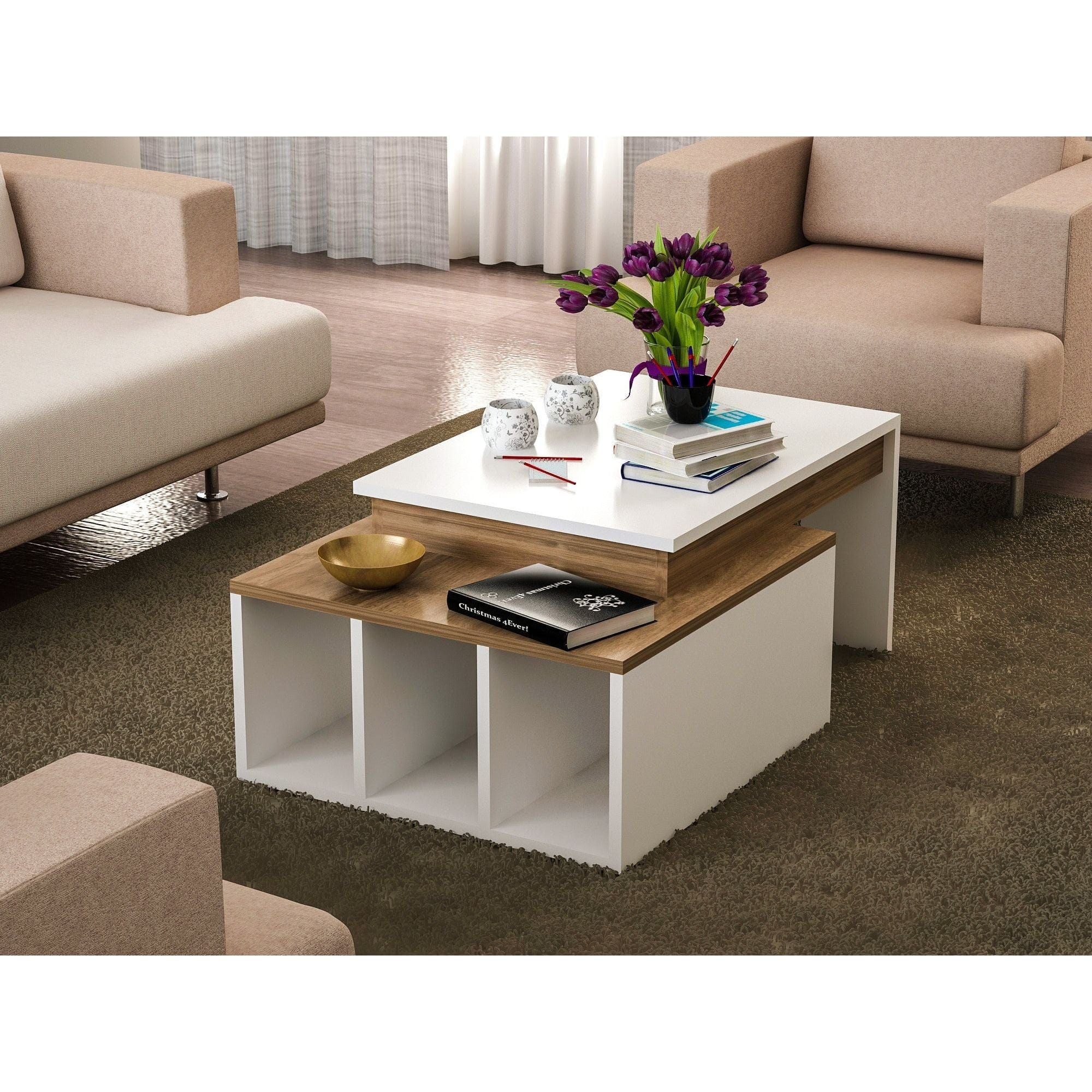 Masuta cafea Kolarado, alb/alun, PAL melaminat, 90x60x37 cm