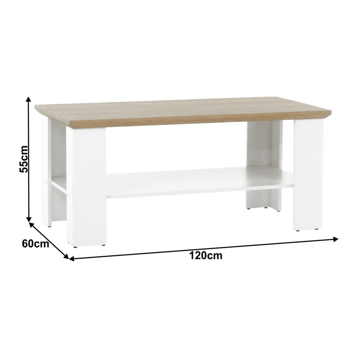 Masuta cafea LEON MZ17, PAL laminat, alb/stejar grand, 120x60x55 cm