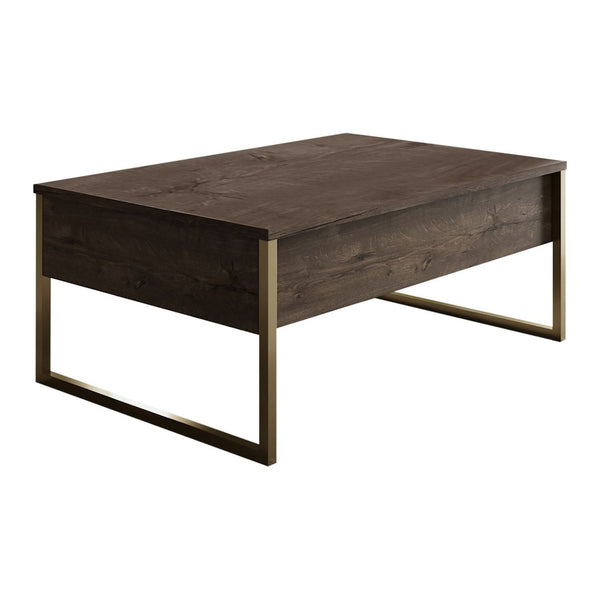 Masuta cafea Luxe, nuc/auriu, PAL/metal, 90x60x40 cm