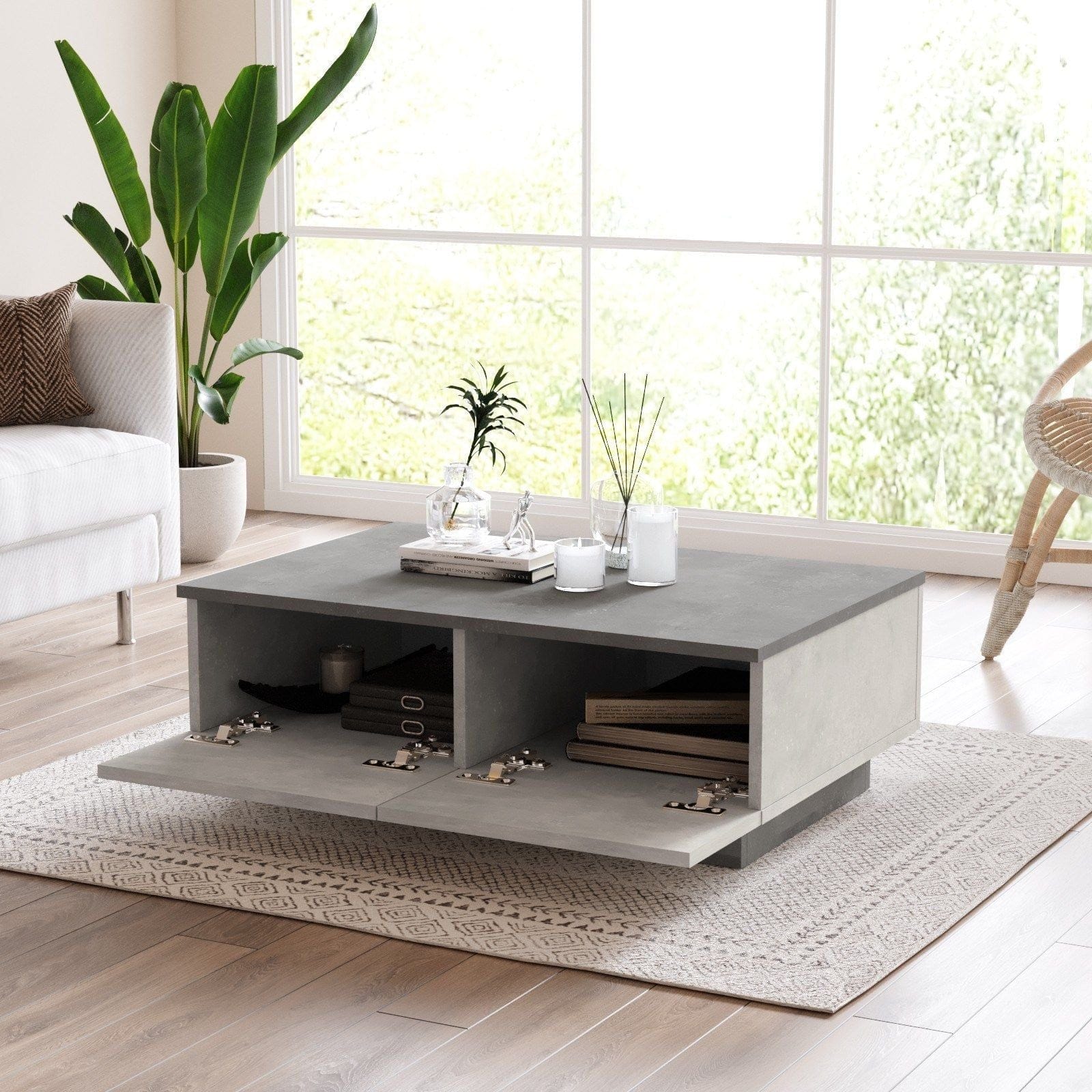 Masuta cafea LV17-GT, gri/gri deschis, PAL melaminat, 90x60x32 cm
