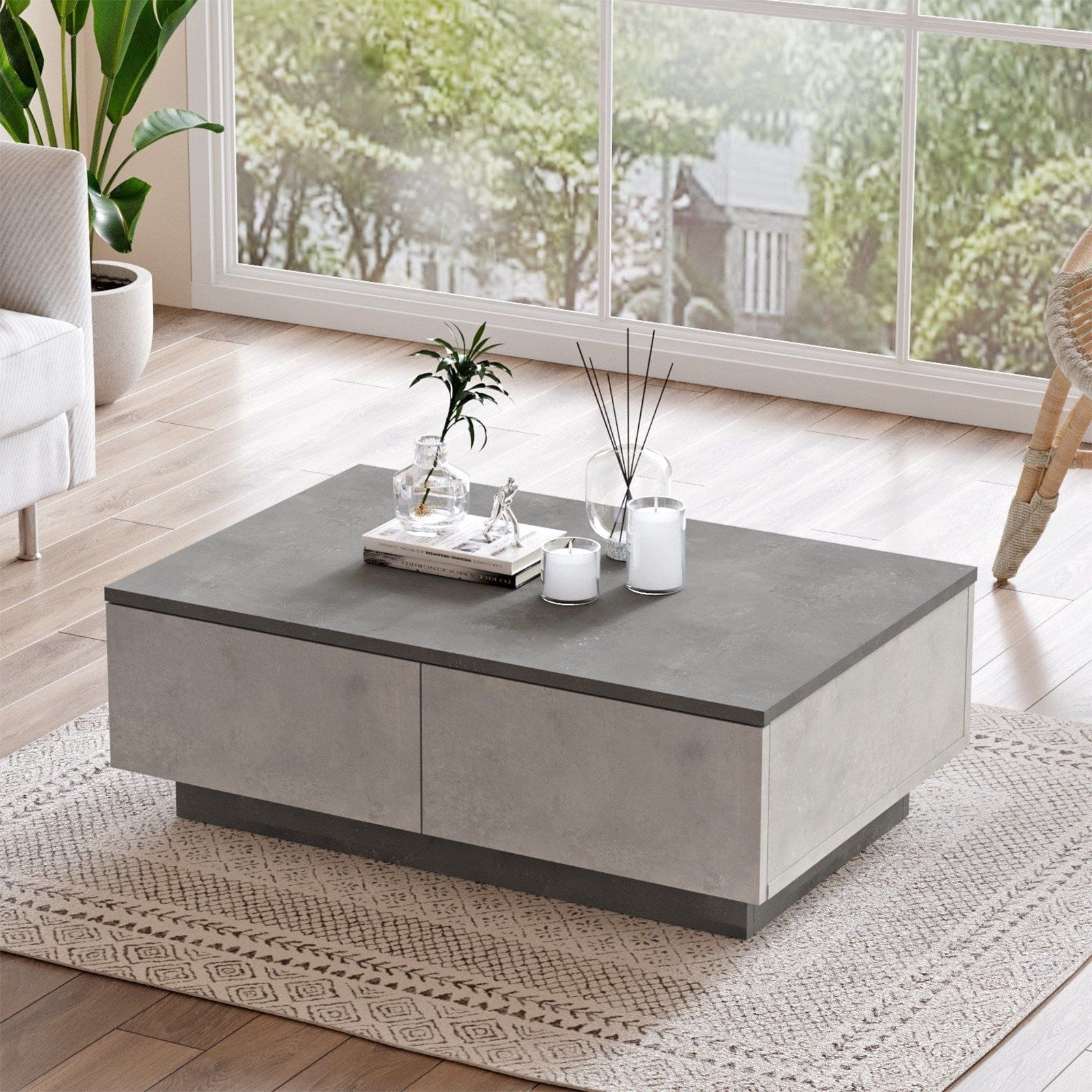 Masuta cafea LV17-GT, gri/gri deschis, PAL melaminat, 90x60x32 cm