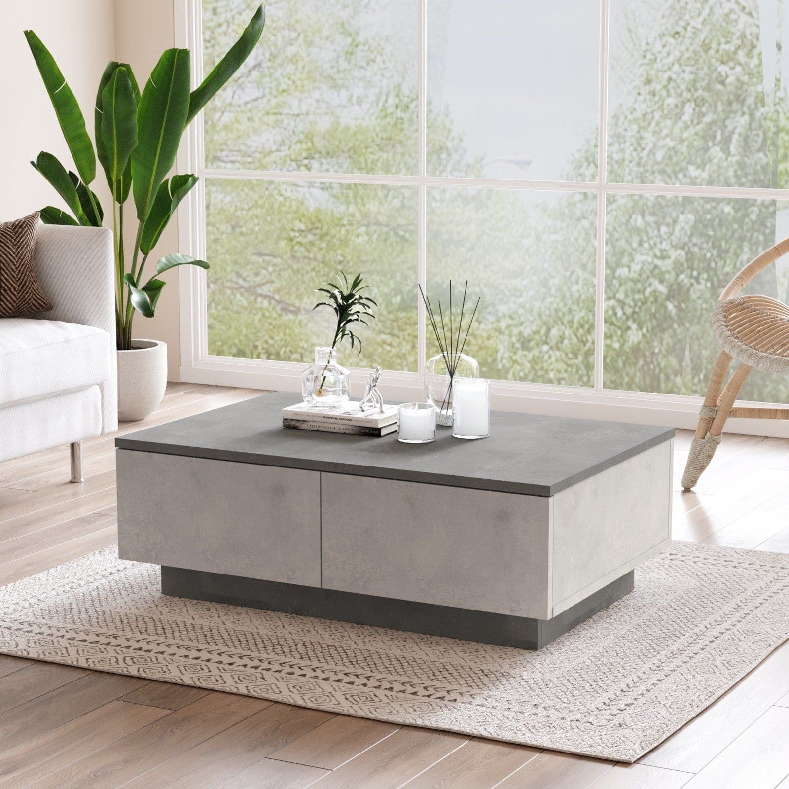 Masuta cafea LV17-GT, gri/gri deschis, PAL melaminat, 90x60x32 cm