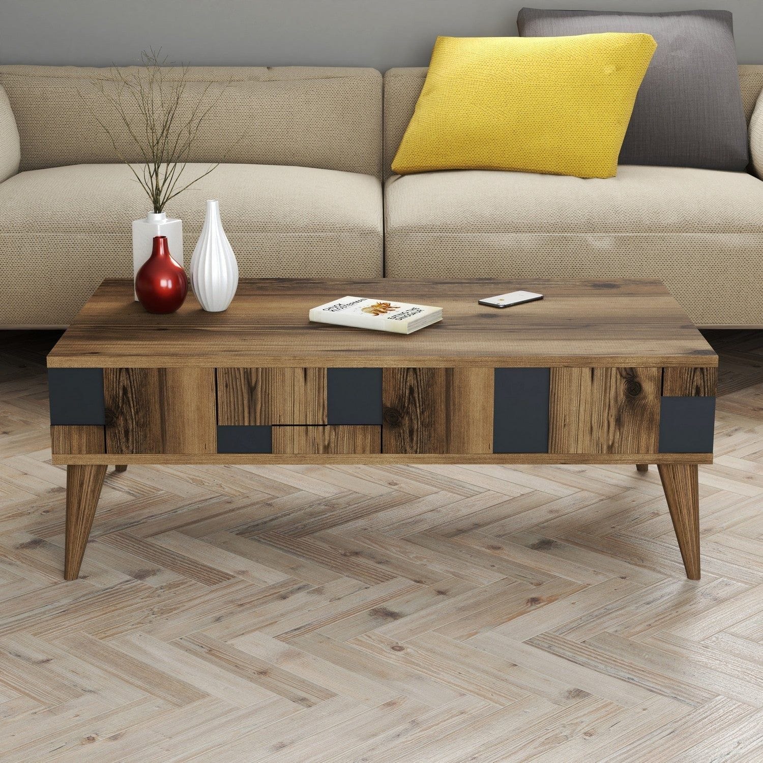 Masuta cafea Madrid, nuc/gri antracit, PAL melaminat, 105x60x38 cm