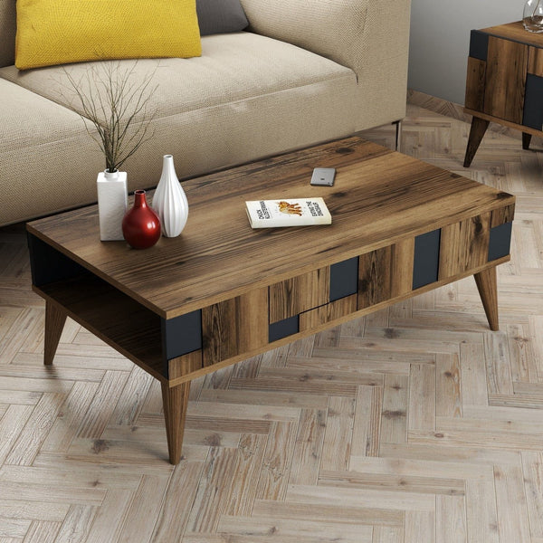 Masuta cafea Madrid, nuc/gri antracit, PAL melaminat, 105x60x38 cm