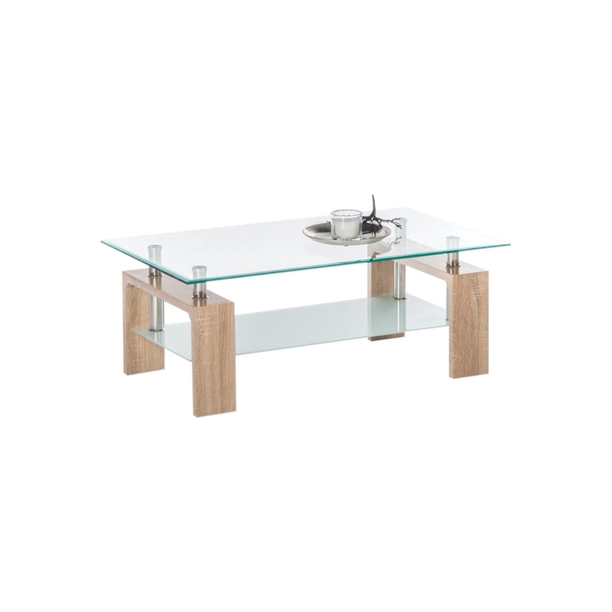 Masuta cafea MANGO 2, transparent/stejar sonoma, sticla, 100x60x42 cm