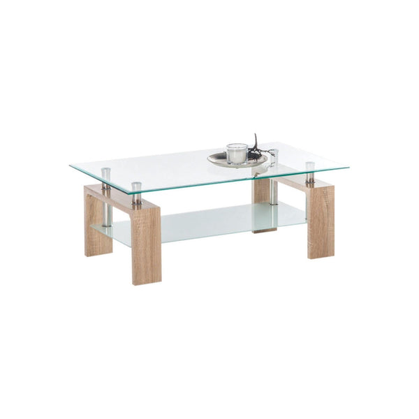 Masuta cafea MANGO 2, transparent/stejar sonoma, sticla, 100x60x42 cm