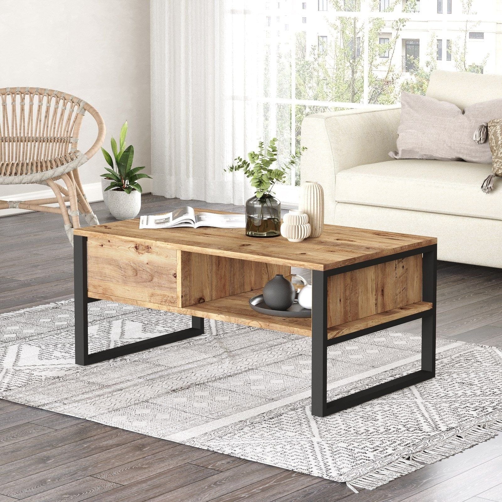 Masuta cafea ML34-A, stejar, PAL, 100x60x44 cm