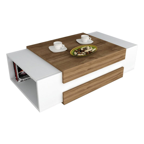 Masuta cafea Nora, alb/nuc, PAL melaminat, 110x57x31 cm