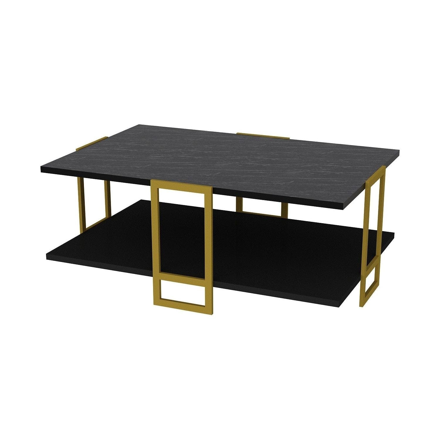 Masuta cafea Polka, gri cu efect de marmura/negru/auriu, PAL melaminat, 92x62x37 cm