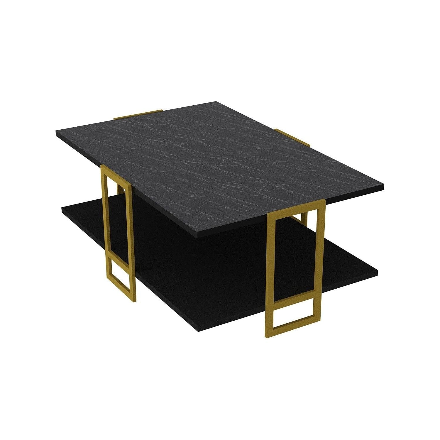Masuta cafea Polka, gri cu efect de marmura/negru/auriu, PAL melaminat, 92x62x37 cm