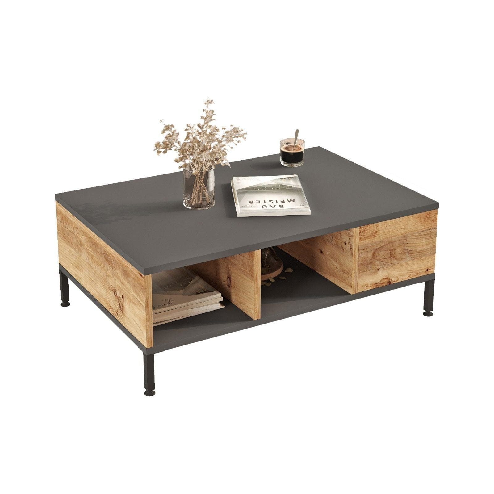 Masuta cafea RL2-AA, gri/stejar, PAL melaminat, 90x60x33 cm