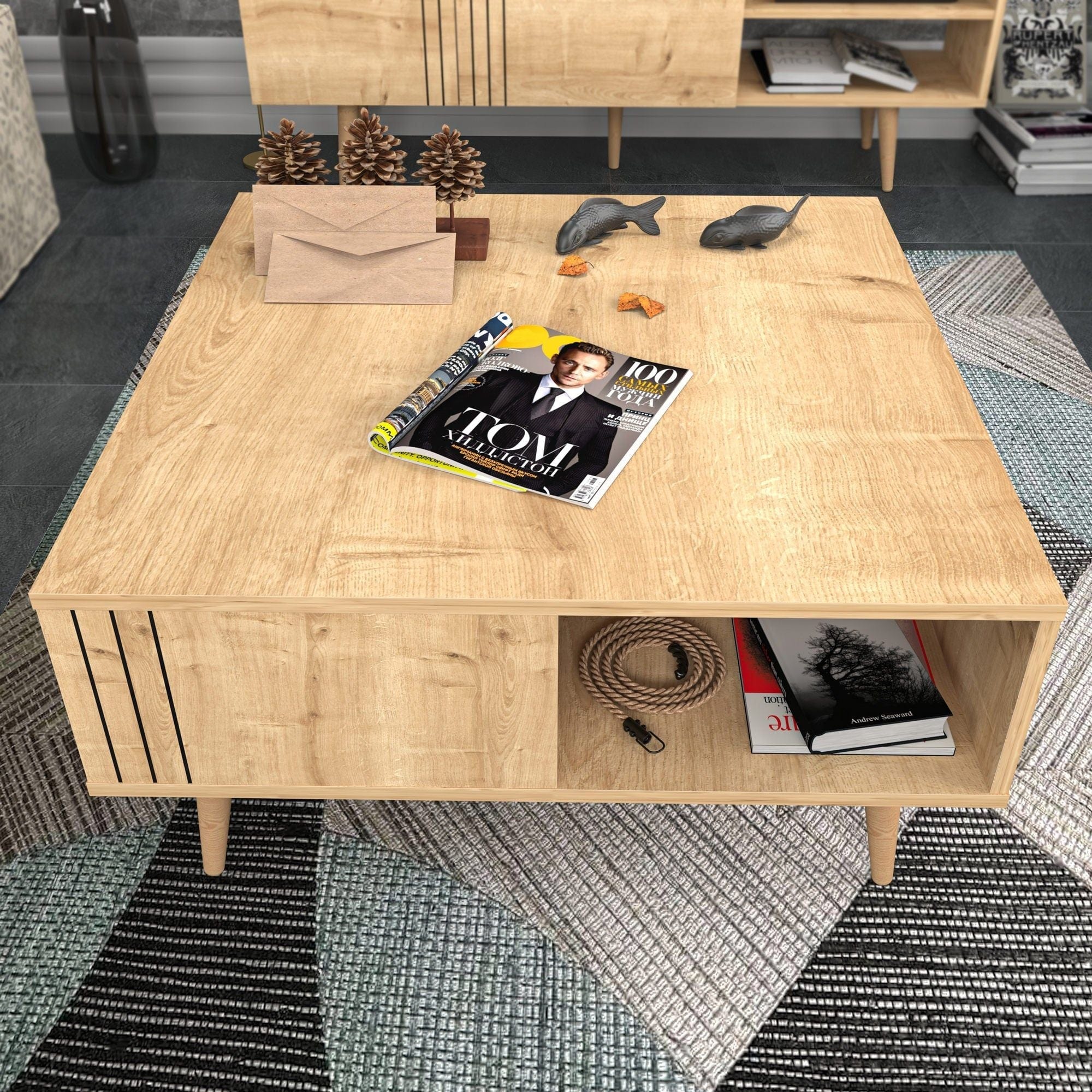 Masuta cafea Ronas, stejar, PAL melaminat, 90x90x46.5 cm