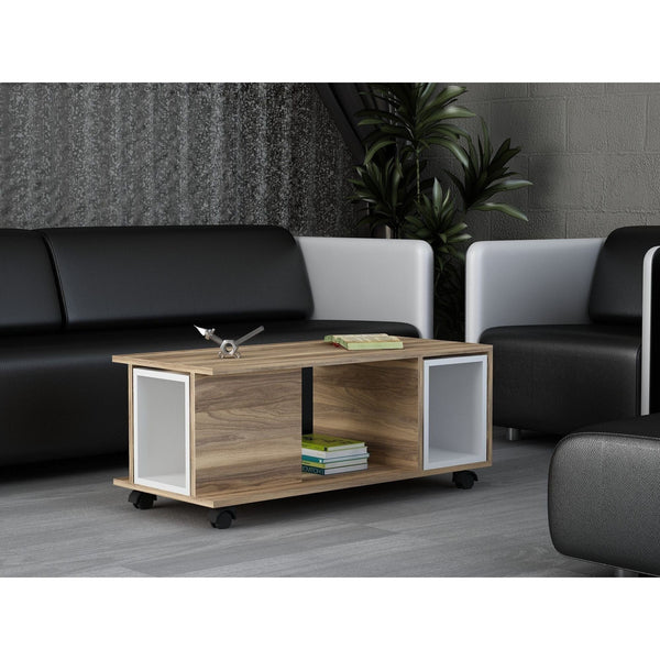 Masuta cafea Sadem, alb/nuc, PAL melaminat, 100x45x44 cm