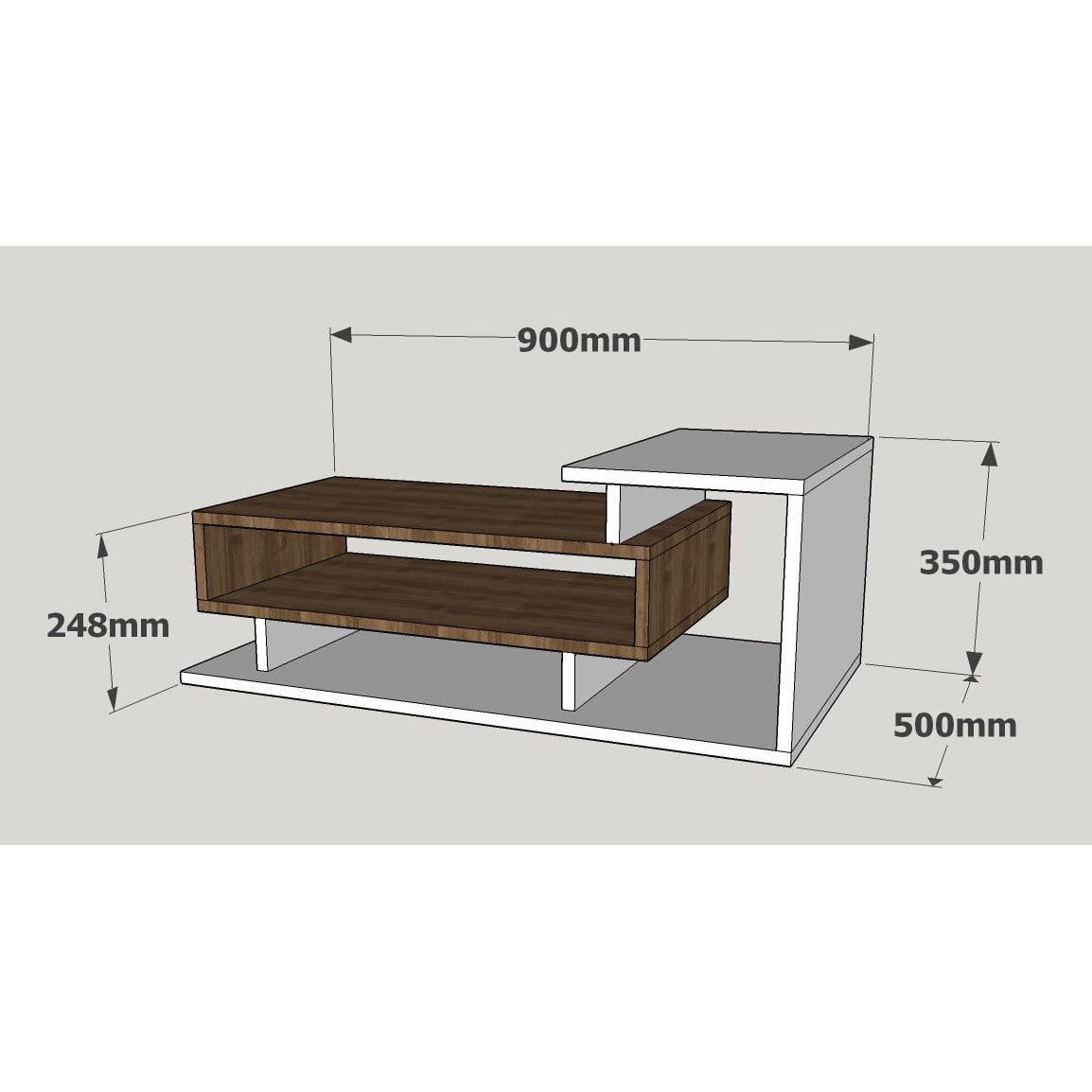 Masuta cafea Spring, alb/nuc, PAL melaminat, 90x50x25 cm