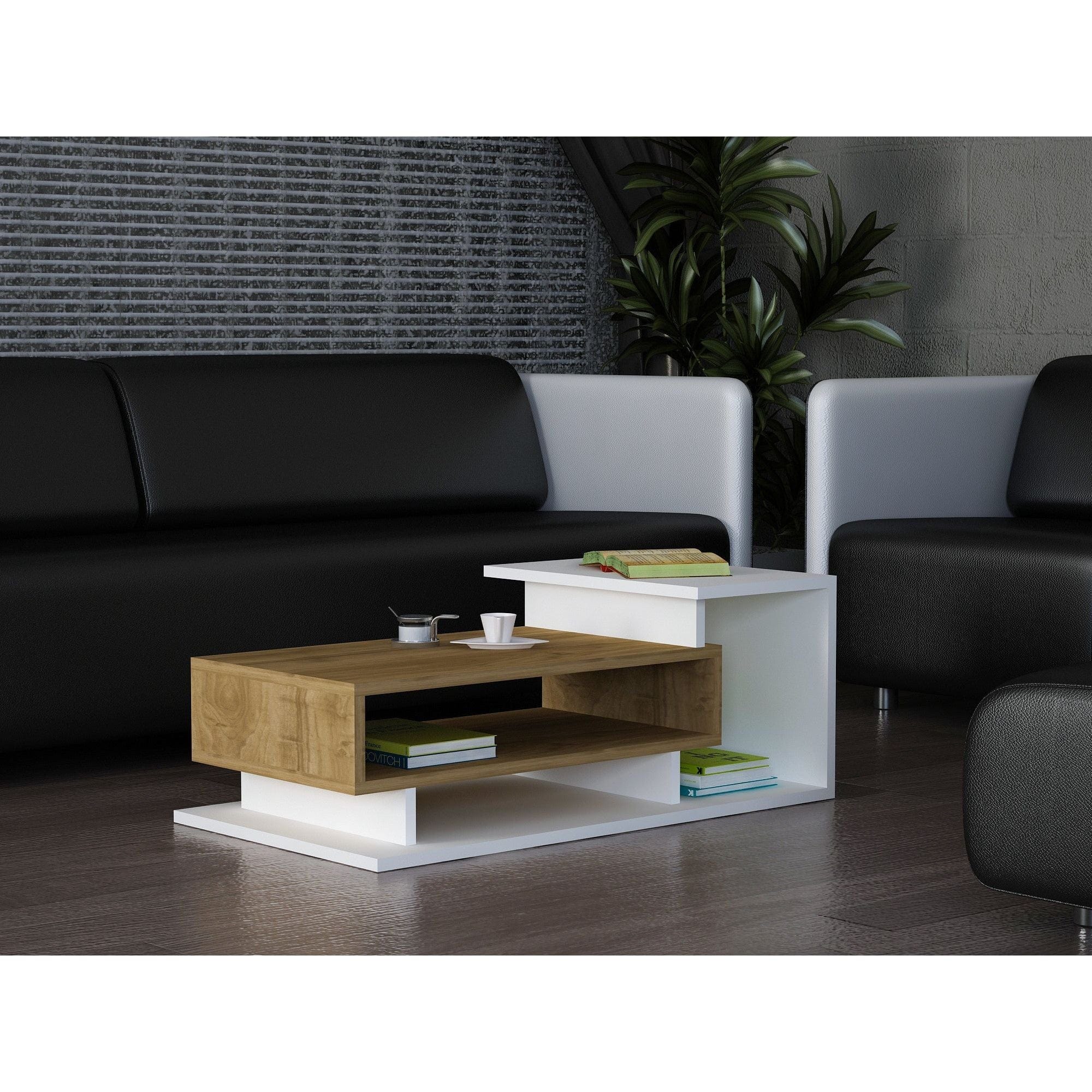 Masuta cafea Spring, alb/nuc, PAL melaminat, 90x50x25 cm