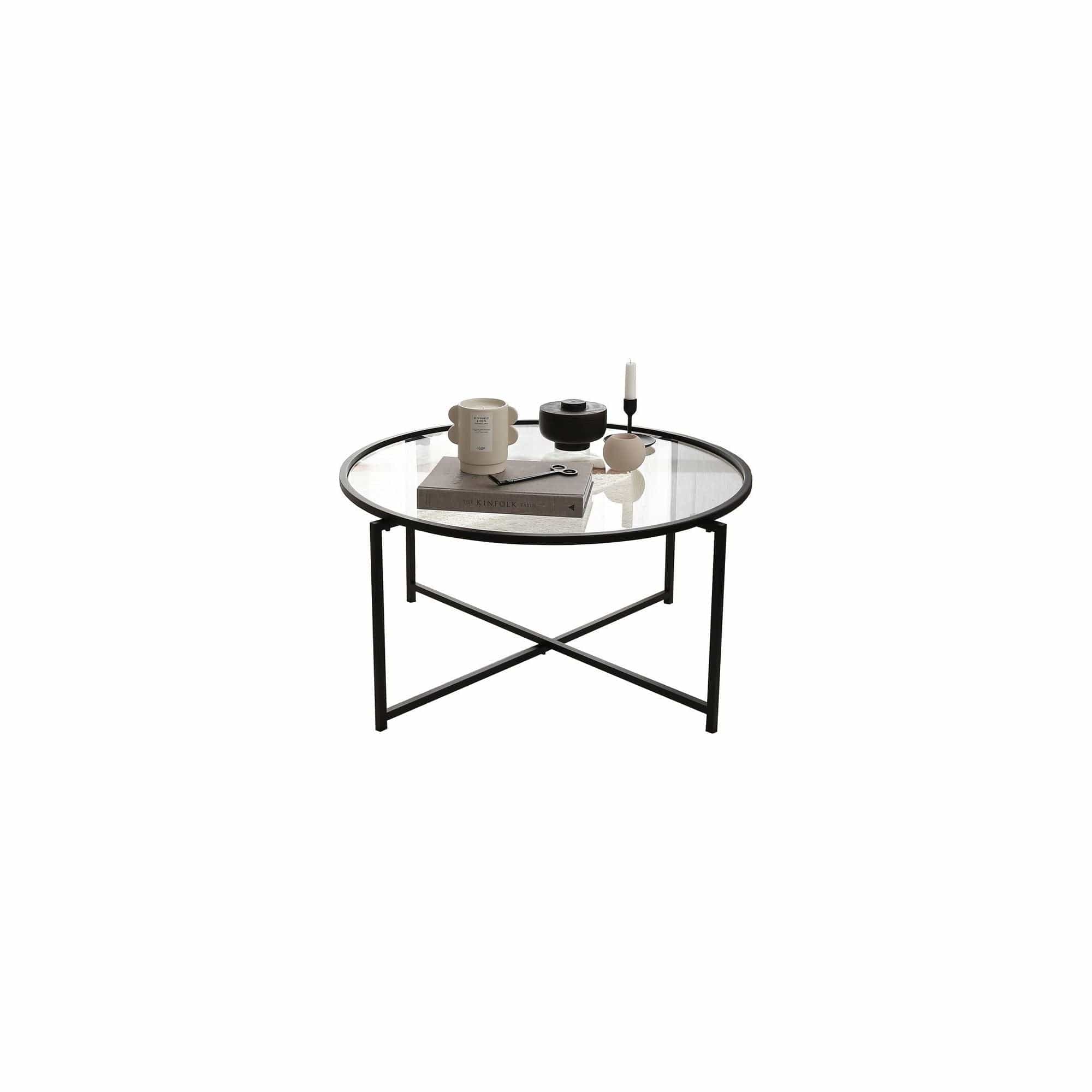Masuta cafea Sun S403, negru, sticla/metal, 83x83x40 cm