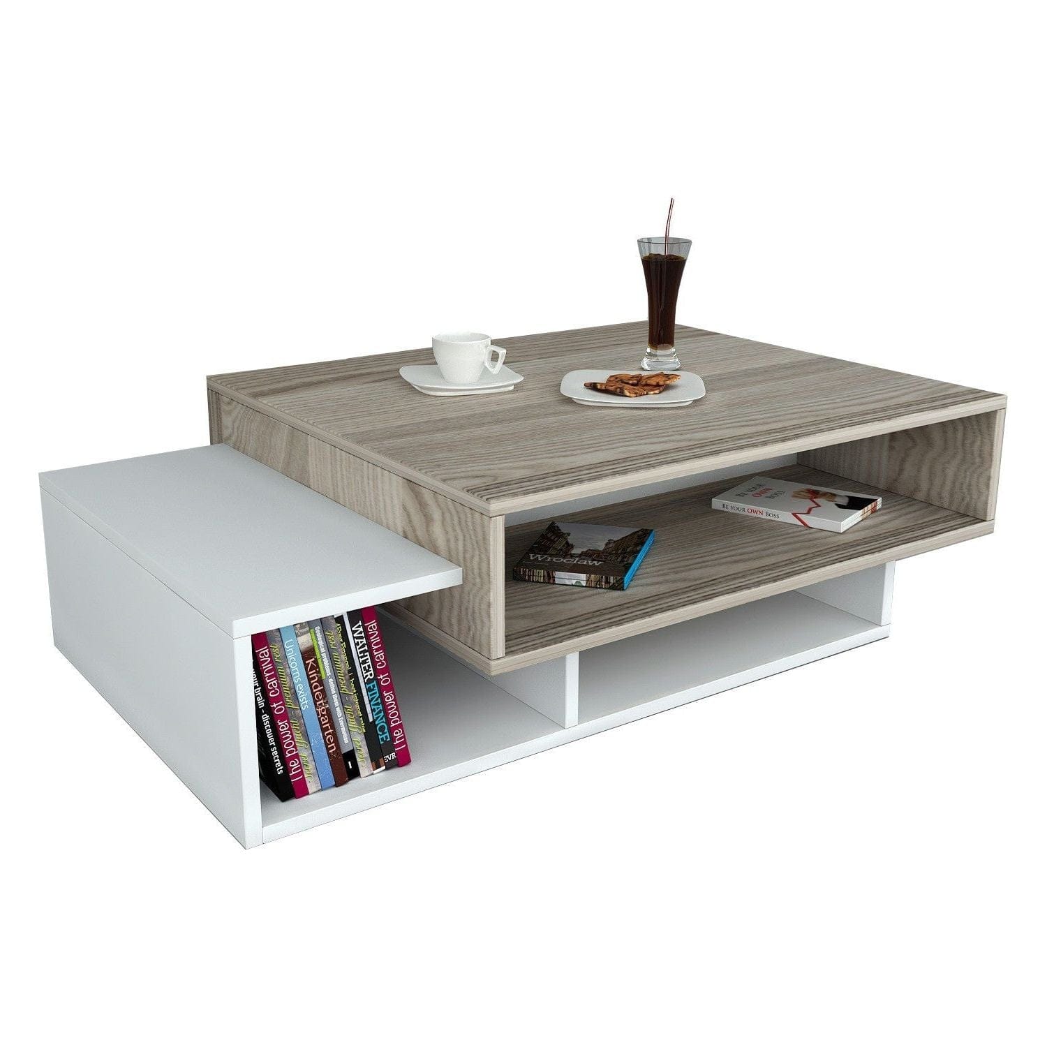 Masuta cafea Tab, stejar/alb, PAL melaminat, 105x60x32 cm