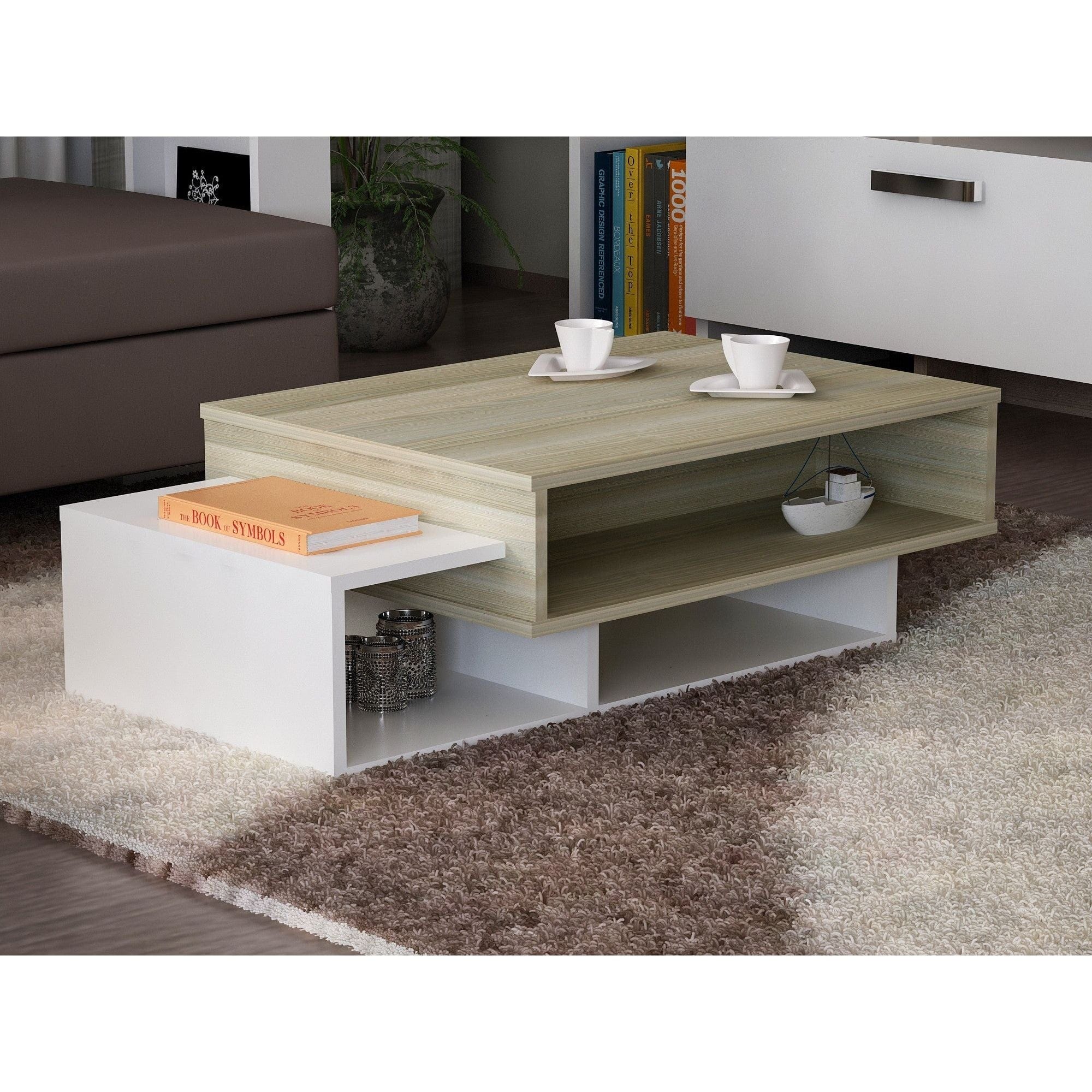 Masuta cafea Tab, stejar/alb, PAL melaminat, 105x60x32 cm