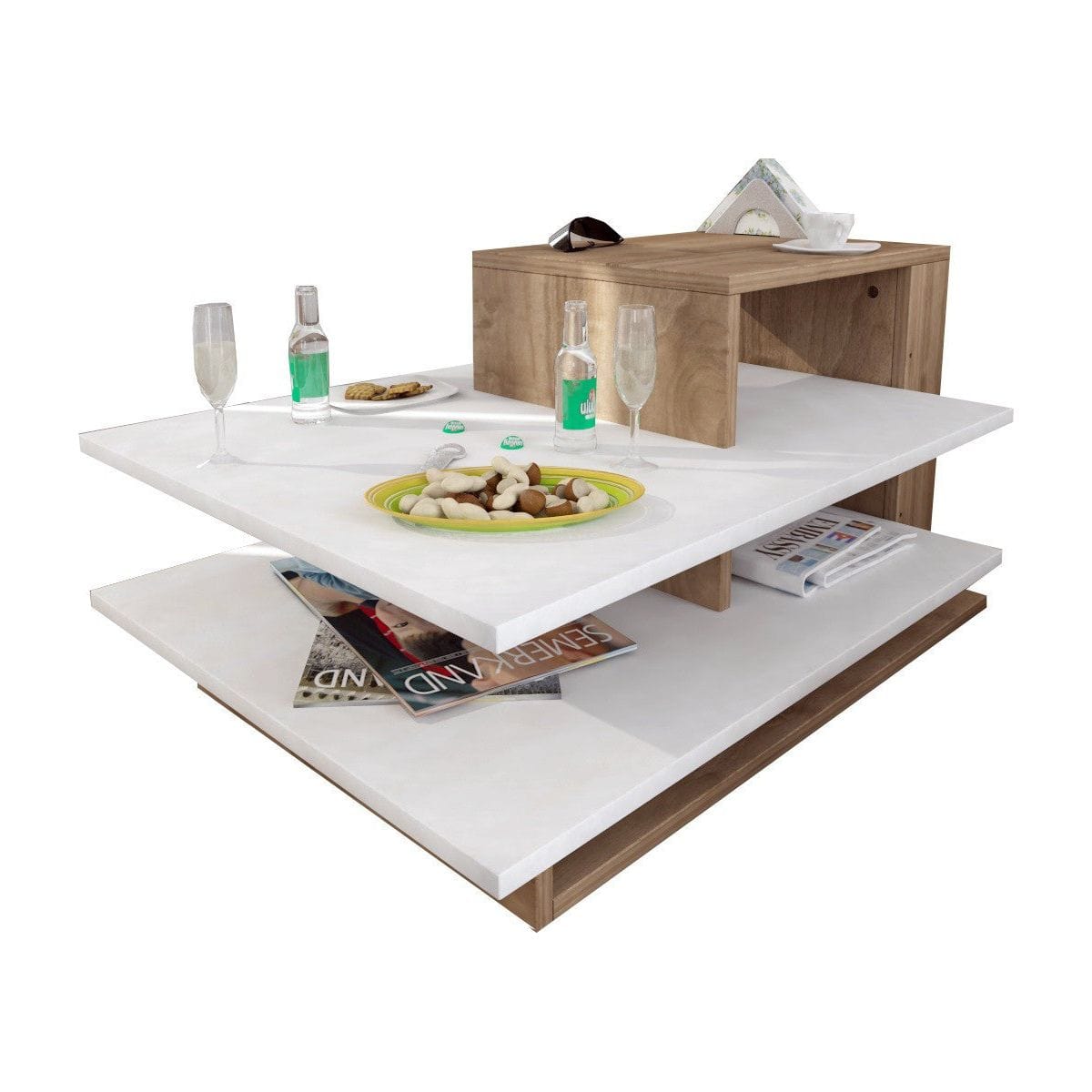 Masuta cafea Venus, alb/nuc, PAL melaminat, 85x60x44 cm