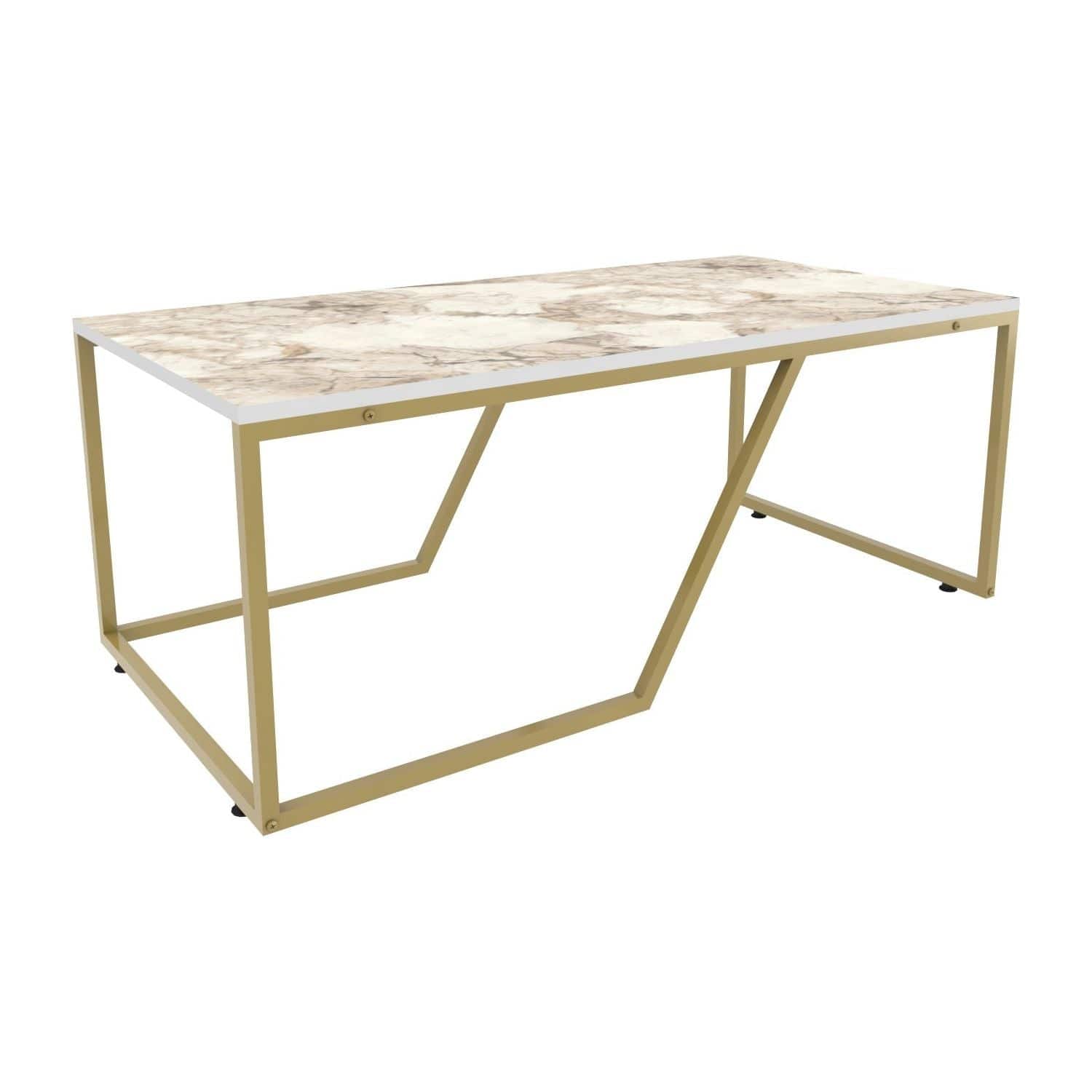 Masuta cafea Wendy, alb cu efect de marmura/auriu, PAL melaminat, 120x60x48 cm