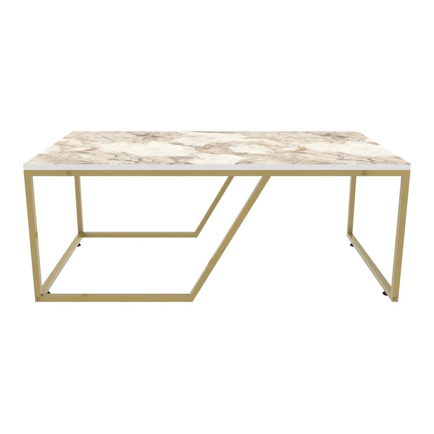 Masuta cafea Wendy, alb cu efect de marmura/auriu, PAL melaminat, 120x60x48 cm