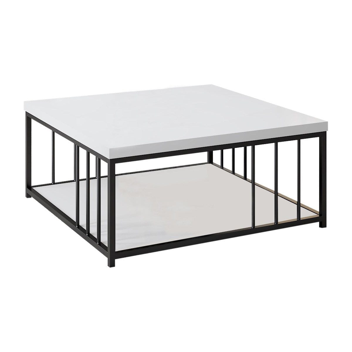 Masuta cafea Zenn, alb/negru, PAL melaminat/metal, 90x90x40 cm