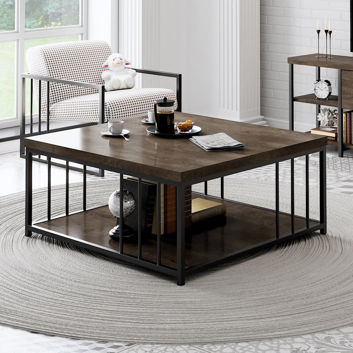 Masuta cafea Zenn, nuc/negru, PAL melaminat, 90x90x40 cm