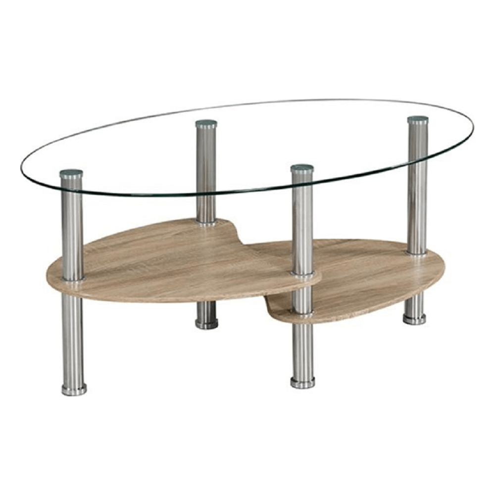 Masuta de cafea PANTY NEW, transparent/stejar sonoma/crom, sticla/MDF/otel, 90x55x41 cm