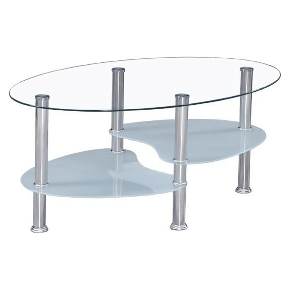 Masuta de cafea WAVE NEW, transparent/alb/crom, sticla/otel, 90x41x55 cm