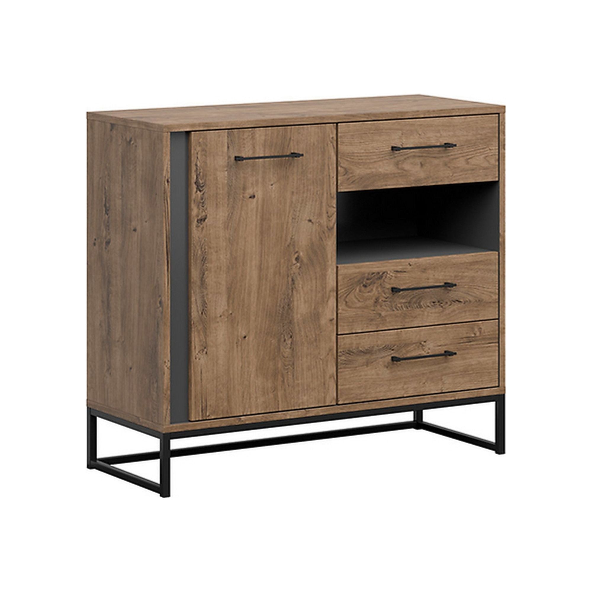 Comoda LUTON, gri grafit/ stejar, PAL, 100x40x90 cm