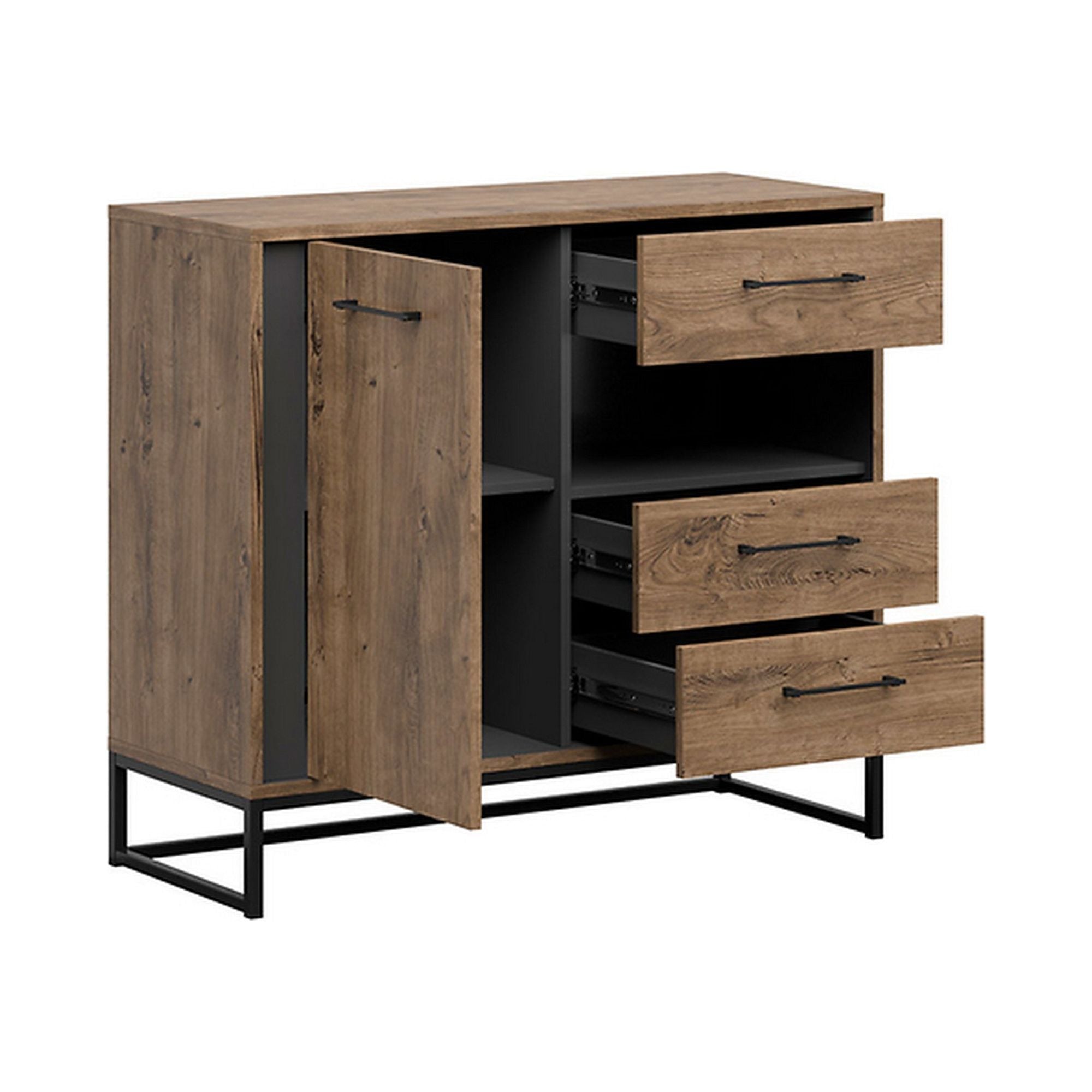 Comoda LUTON, gri grafit/ stejar, PAL, 100x40x90 cm