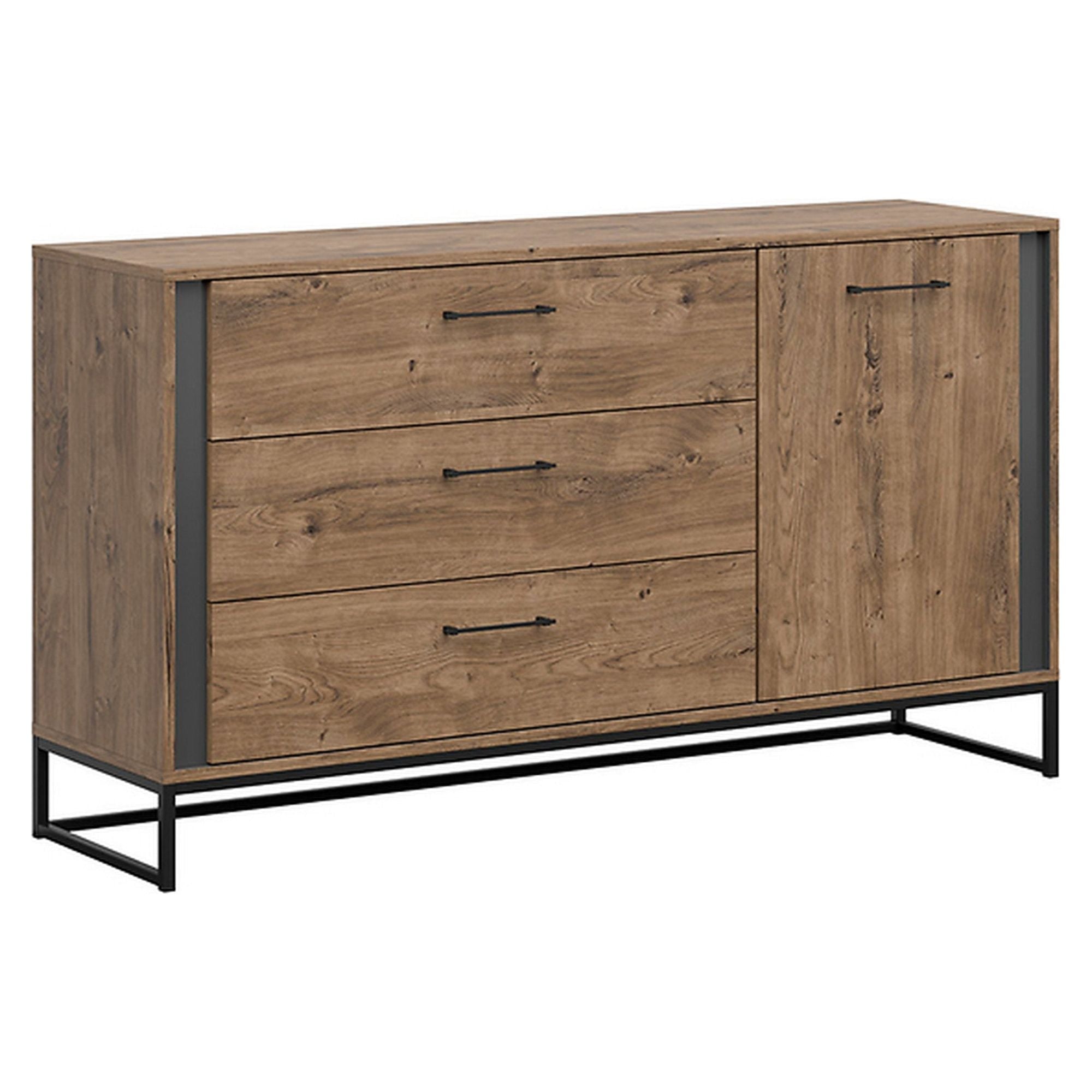 Comoda Luton, gri grafit/stejar, MDF/HDF, 160x44x90 cm